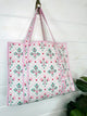 Folk Floral Large Quilted Tote Bag – Handmade, Reversible