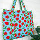 Blue Strawberry Tote Bag | Large Quilted Travel Tote Bags
