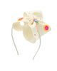 Jumbo cream grosgrain bow with crystals and charms on thin headband