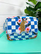 Blue Checkered Ruffle Toiletry Bag | Quilted Cosmetics Bag