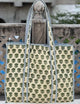 Green/Cream Cotton Bag Women Shopping Bag Quilted Tote Bag Printed