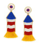 Handmade Seed Beaded Red White Blue Patriotic Rocket Earring