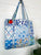 Large Quilted Tote - Handmade, Reversible - Blue Patchwork