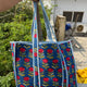 Blue Cotton Bag Women Shopping Bag Quilted Tote Bag Printed