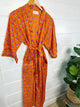 Orange Floral Print Kimono Robe Cover-Up Duster