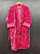 Pink Bird Print Velvet Kimono Robes, Morning Tea Velvet Coat