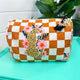 Orange Check Jaguars Quilted Makeup Bag | Cosmetics Toiletry Travel Bags