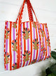 Striped Jaguar Large Quilted Tote Bag – Handmade, Reversible