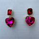 Pink Crystal Heart Earrings with Red Crystal Top