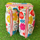 White/Yellow Colorful Floral Design Printed Cotton Quilted Cosmetic Bags
