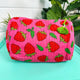 Pink Strawberry Quilted Makeup Bags | Cosmetic Toiletry Bag