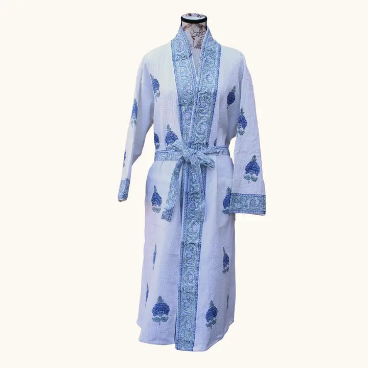 Sloan Rider Robe Sapphire Garden - Waffle Cotton Women Robe
