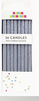 Tall Solid Silver Glitter 16 Candles Set