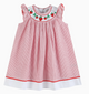 Red Seersucker Strawberry Smocked Bishop Dress