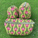 Pink/Green Tulip Design Printed Cotton Quilted Cosmetic Bags