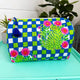 Blue Checkered Tiger Quilted Makeup Bags | Cosmetic Toiletry Bag