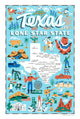 Texas State Icons Vertical Tea Towel