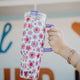 Lilac Floral 40 oz Tumbler Cup w/ Handle