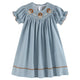 Light Blue Puppy Smocked Bishop Dress
