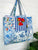 Large Quilted Tote - Handmade, Reversible - Blue Patchwork