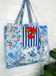 Large Quilted Tote - Handmade, Reversible - Blue Patchwork
