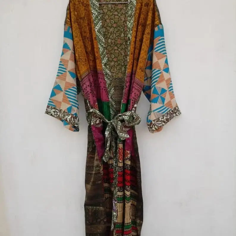 Sloan Rider Robe Silk Robes Vintage Recycle Silk Saree Patchwork Robes Silk